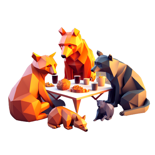 bears eating at a table